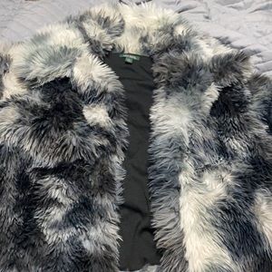 Black white and gray fluffy jacket